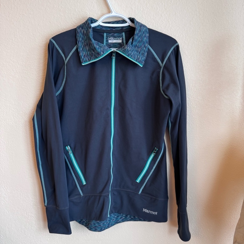 Marmot Full Zip Jacket Women’s Medium – Navy w/ Teal Trim Outdoor Activewear - Picture 2 of 10